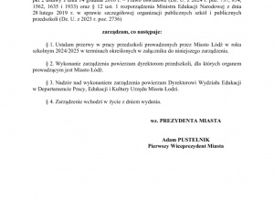 Zarządzenie Prezydenta w sprawie przerwy wakacyjnej w roku 2025