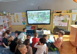 Dzieci oglądające mech w dużym przybliżeniu.